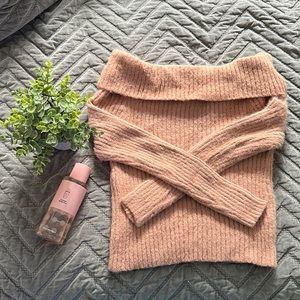 Fuzzy Pink Off the Shoulder Crop Sweater